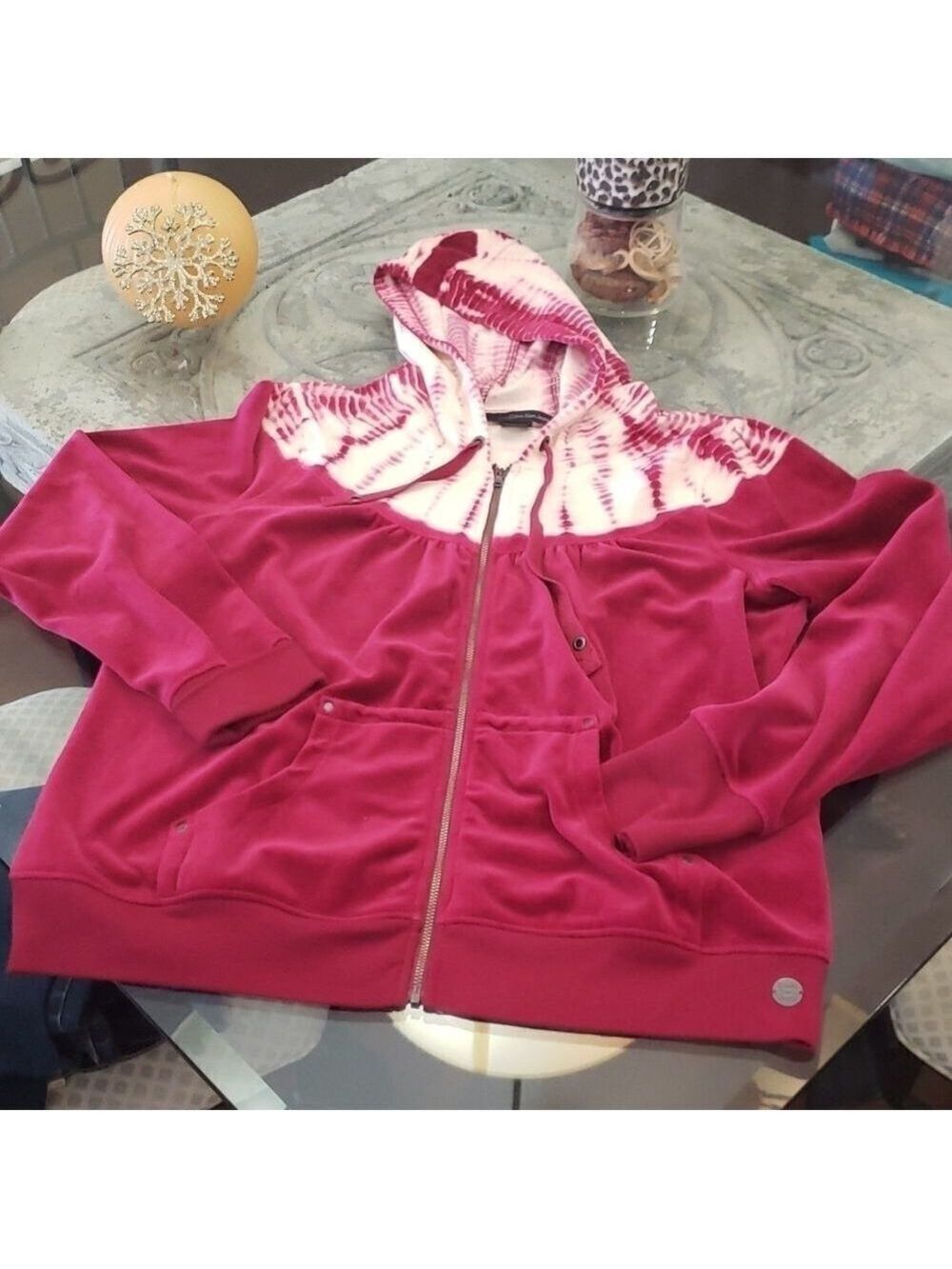 Calvin Klein hooded zip up velour sweater new
